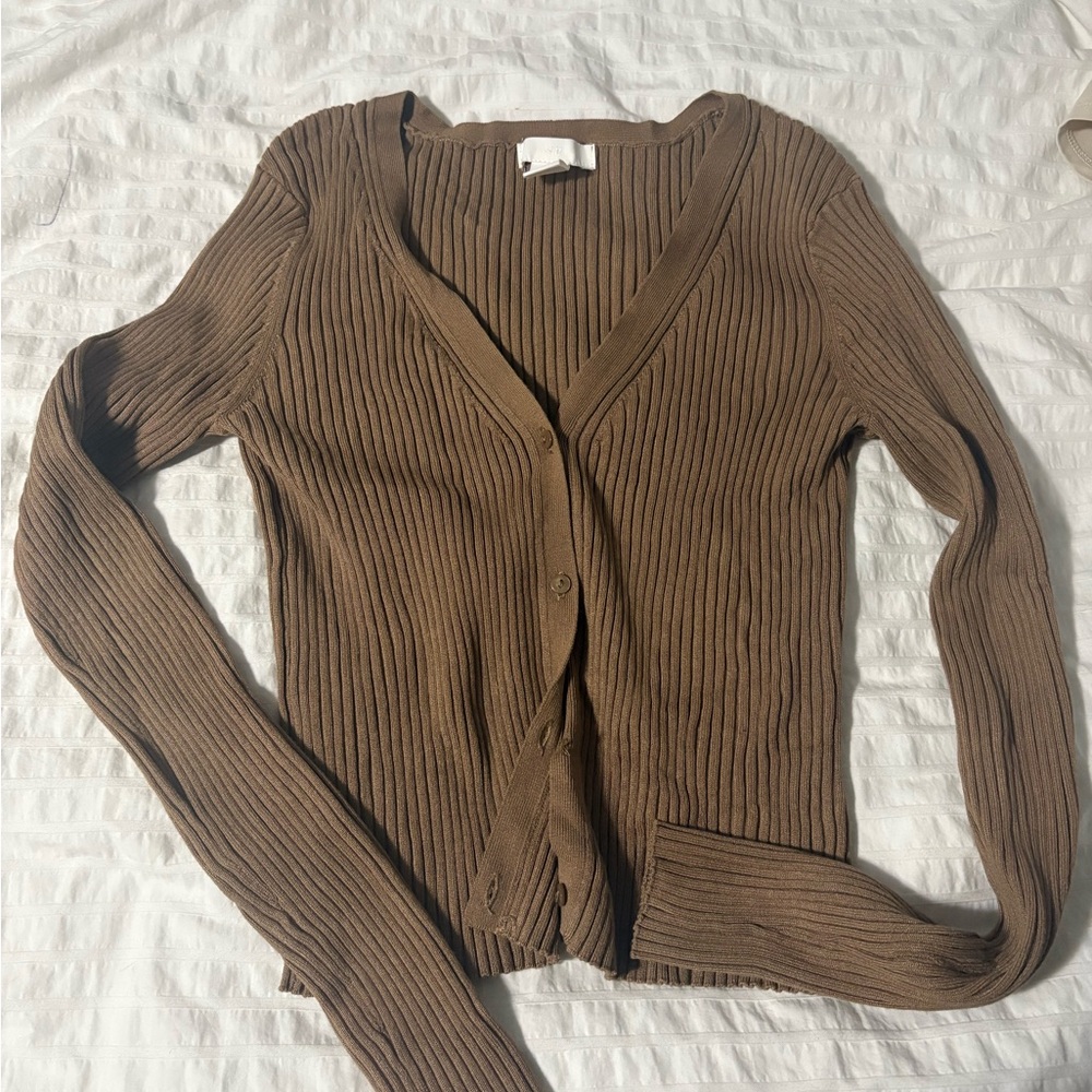 H&M Brown Long Sleeve Ribbed Cardigan